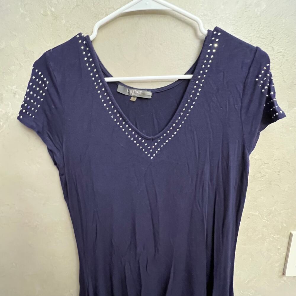 Essentials by Milano Rhinestone Studded Sleeve Blue Blouse Size Medium - Picture 2 of 8
